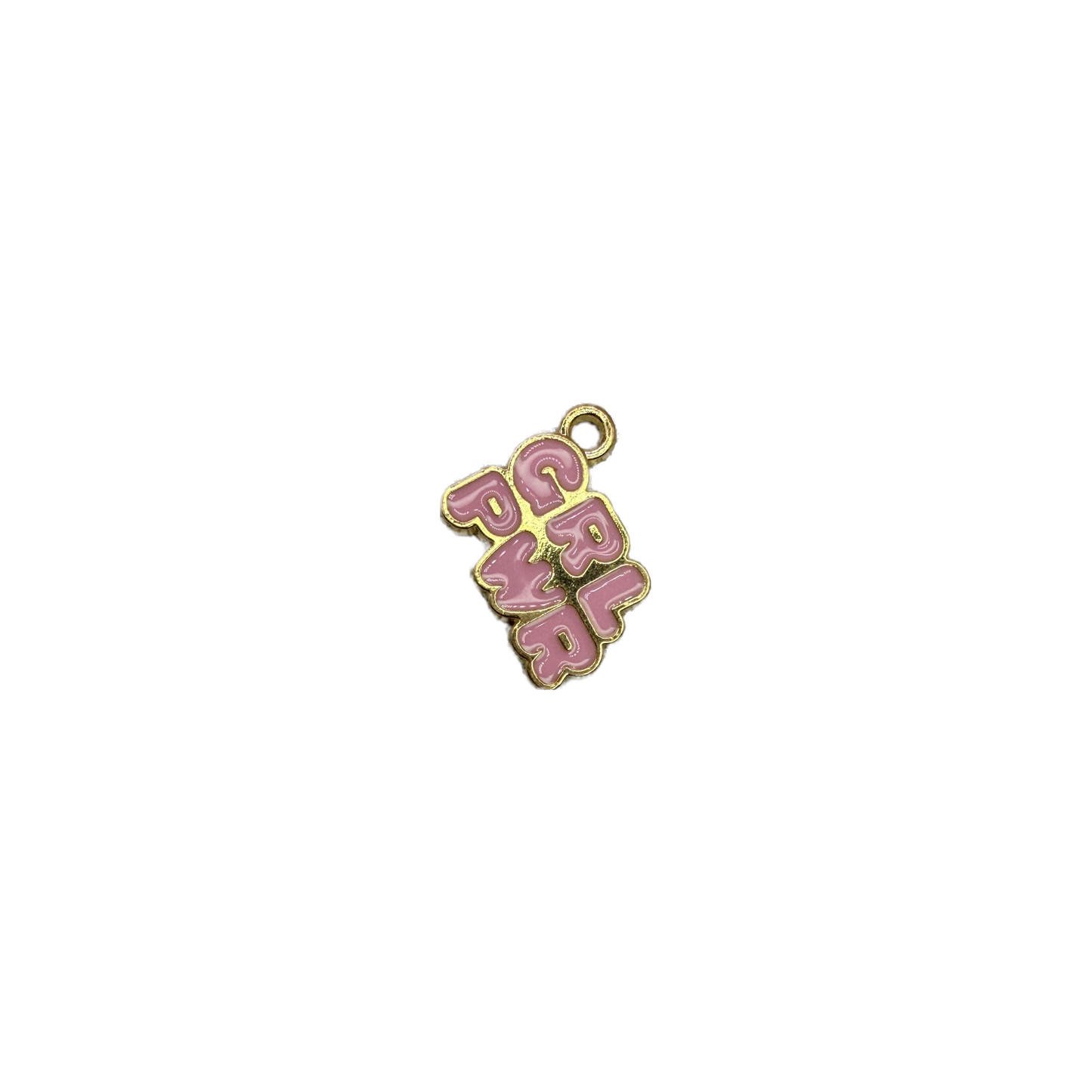 Gold charm with pink bubble GIRL lettering