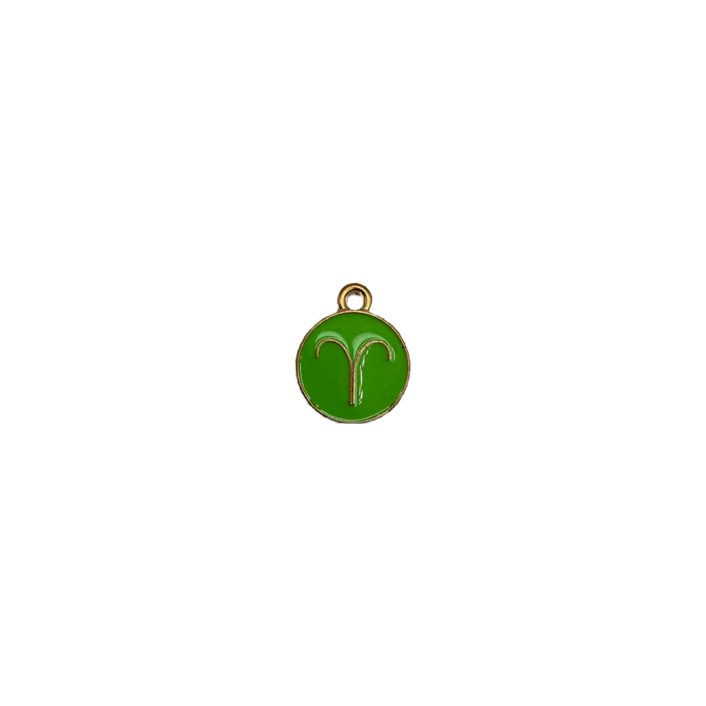 Green enamel Aries zodiac disc with gold glyph