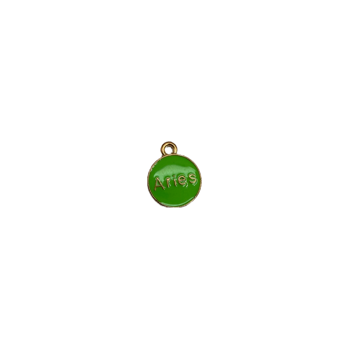 Green enamel Aries disc with raised gold lettering