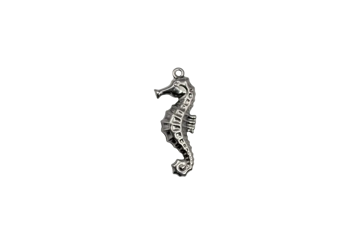 Antiqued silver seahorse with curled tail
