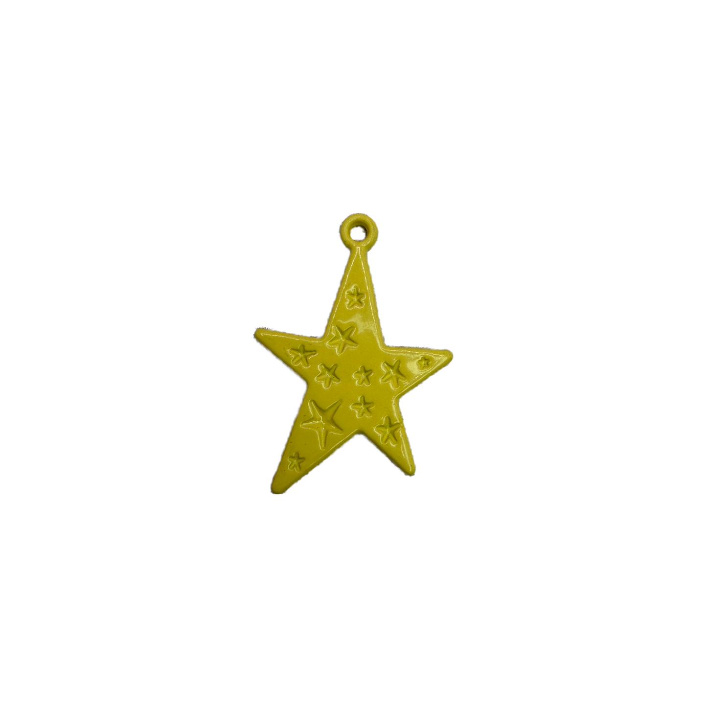 Yellow star pendant with raised star pattern in gold finish