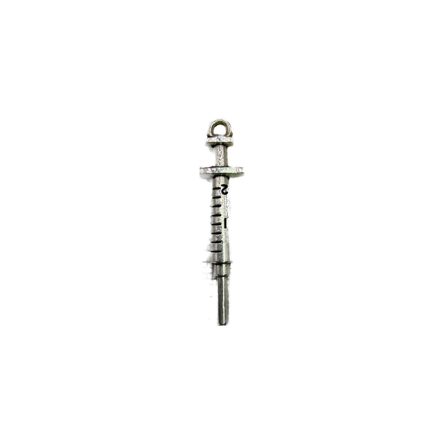 Antiqued silver syringe charm with measurement marks