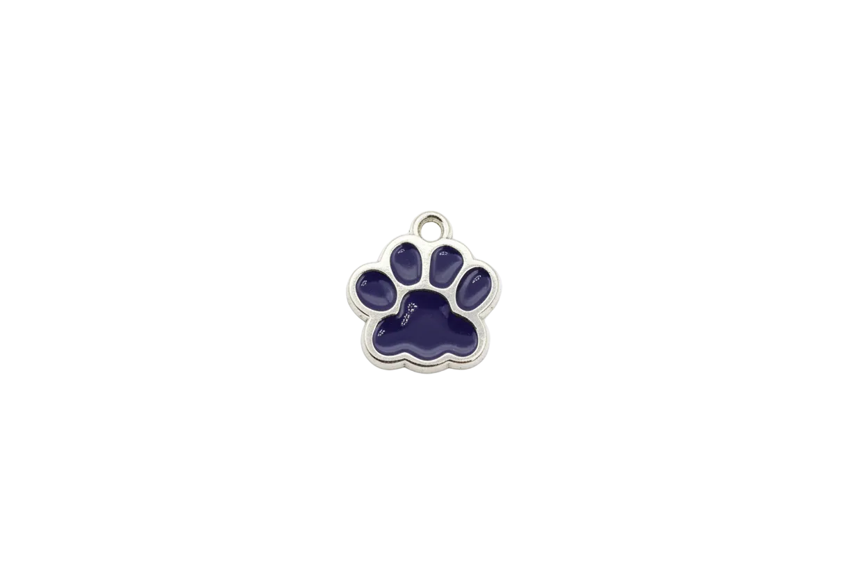 Purple enamel paw print with silver-tone outline