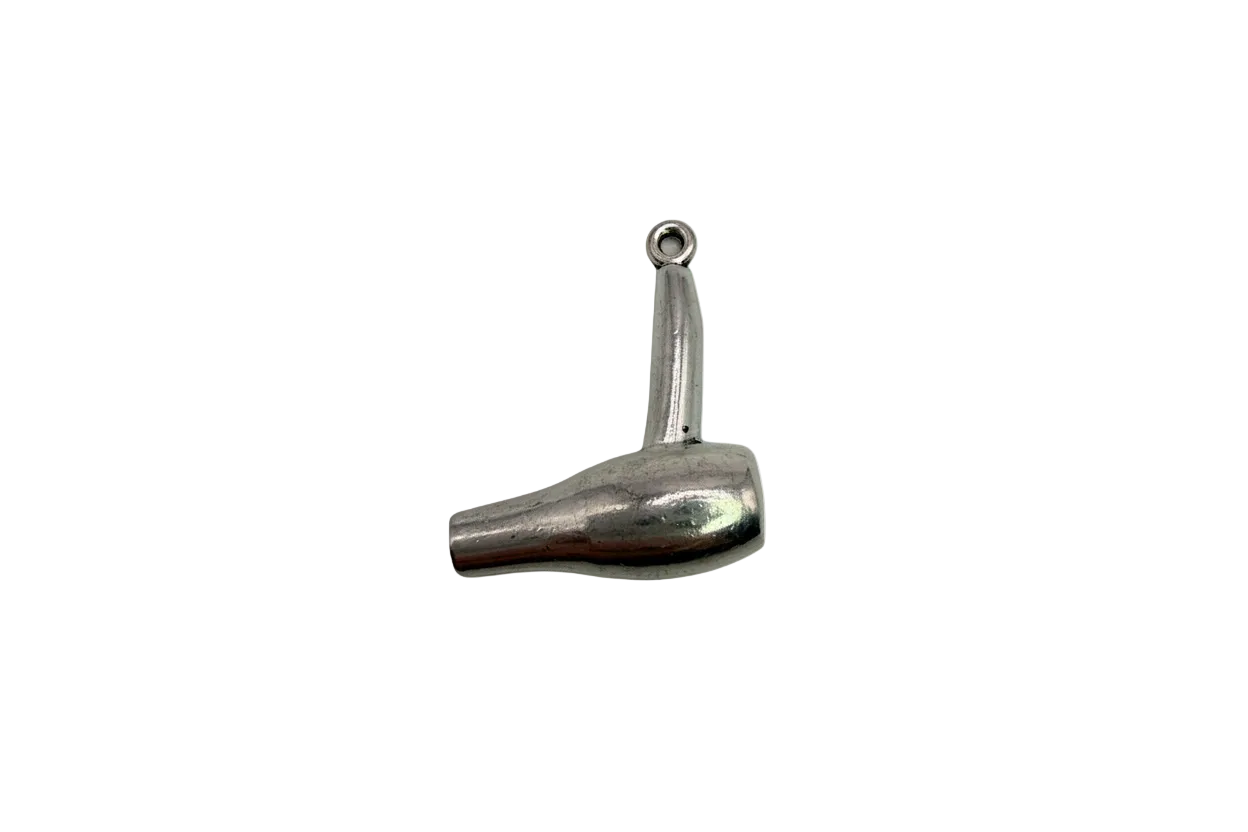 Polished silver hair dryer charm, smooth sculpted finish