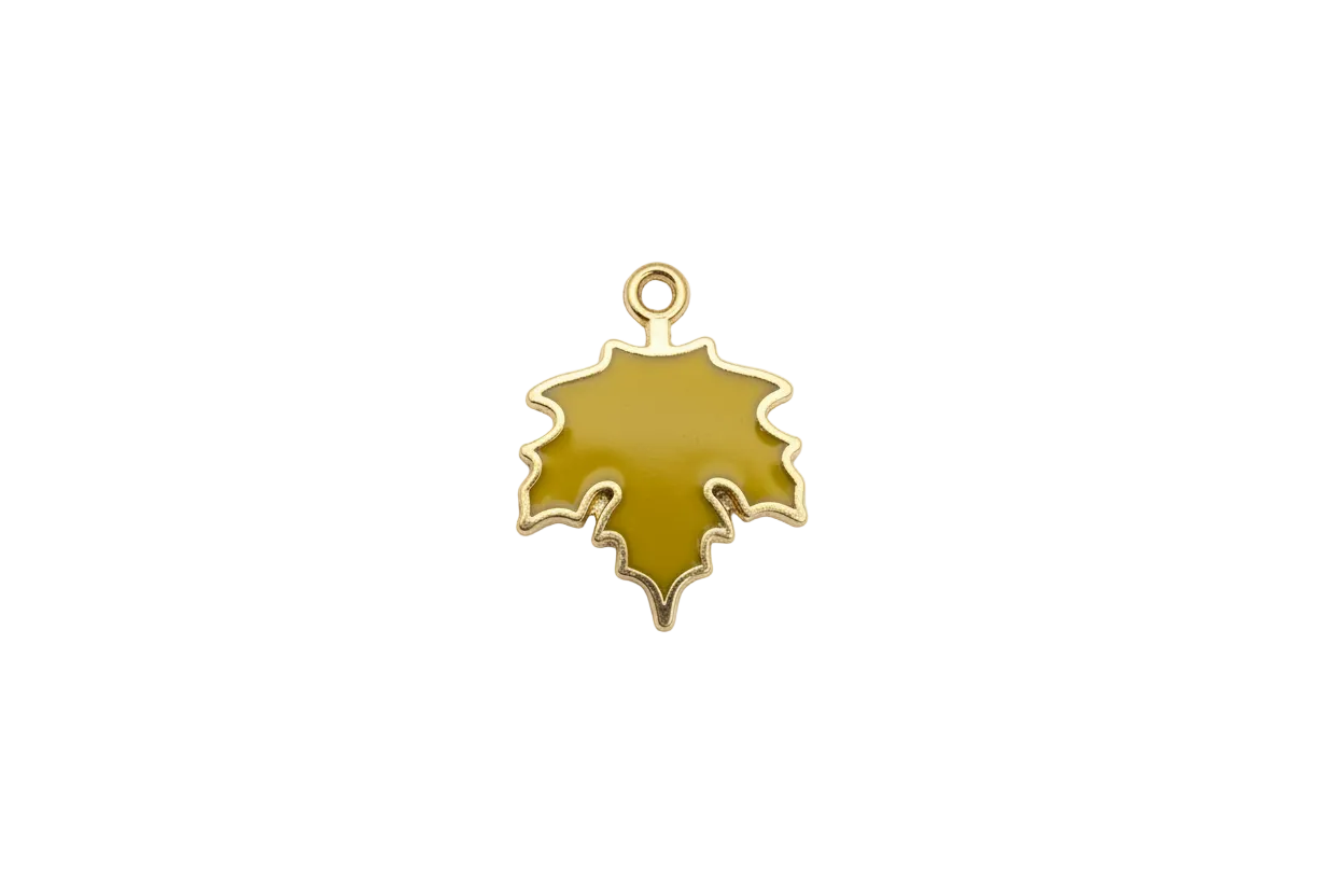 Mustard yellow enamel leaf with gold outline