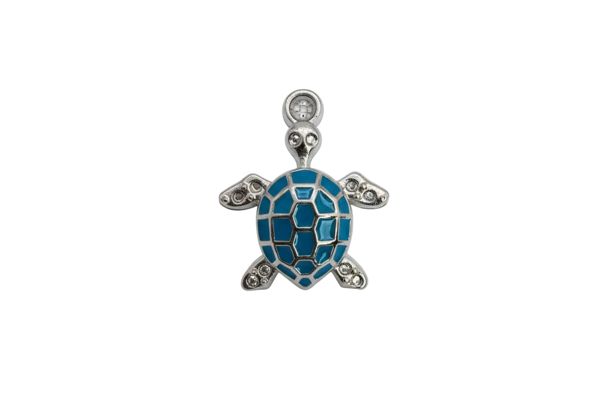 Silver sea turtle with glossy blue inlay shell