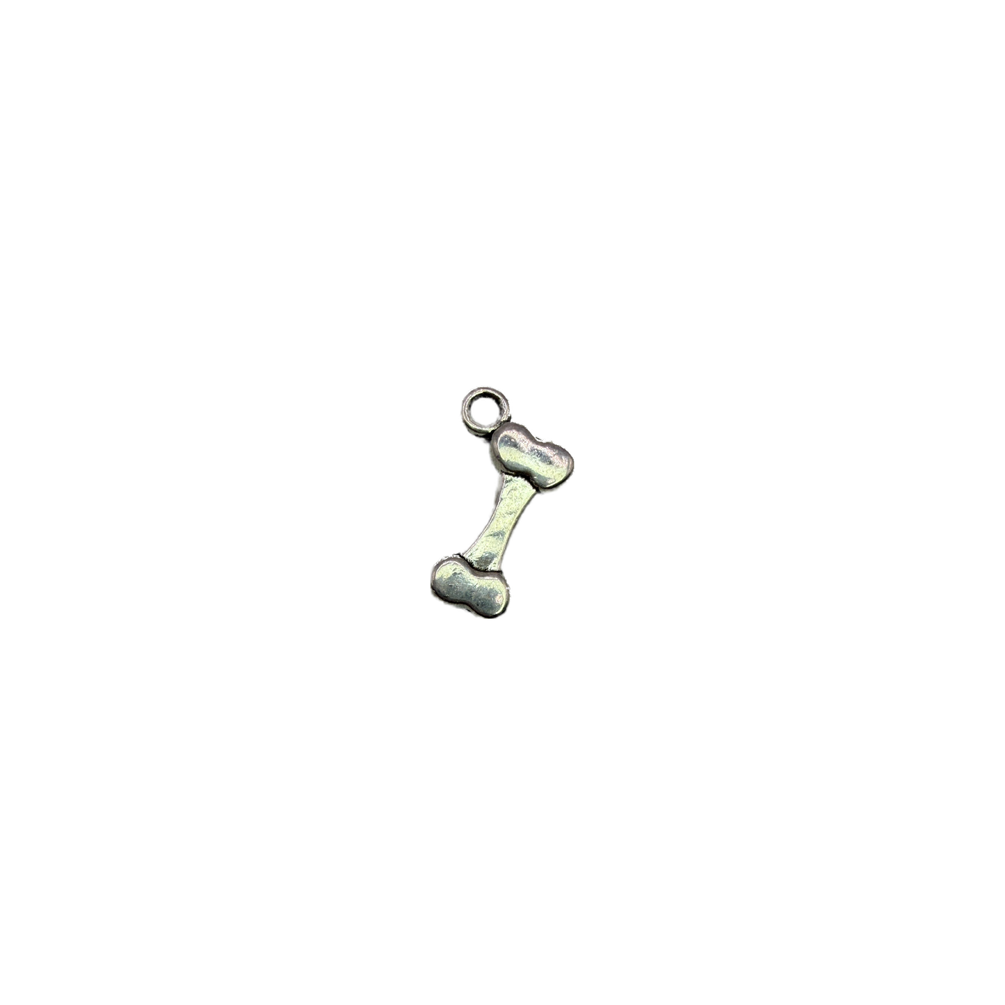 Polished silver dog bone pendant on black