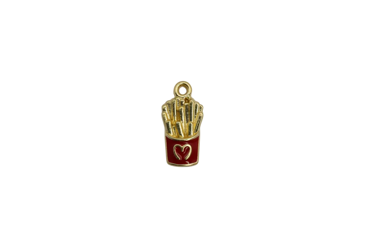 Gold and red enamel french fries carton