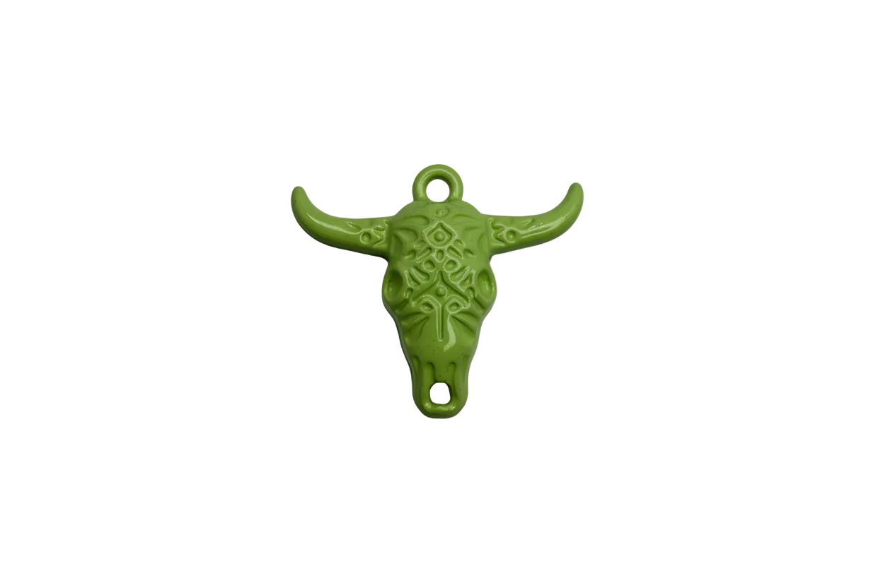 Lime green longhorn skull with glossy raised detailing