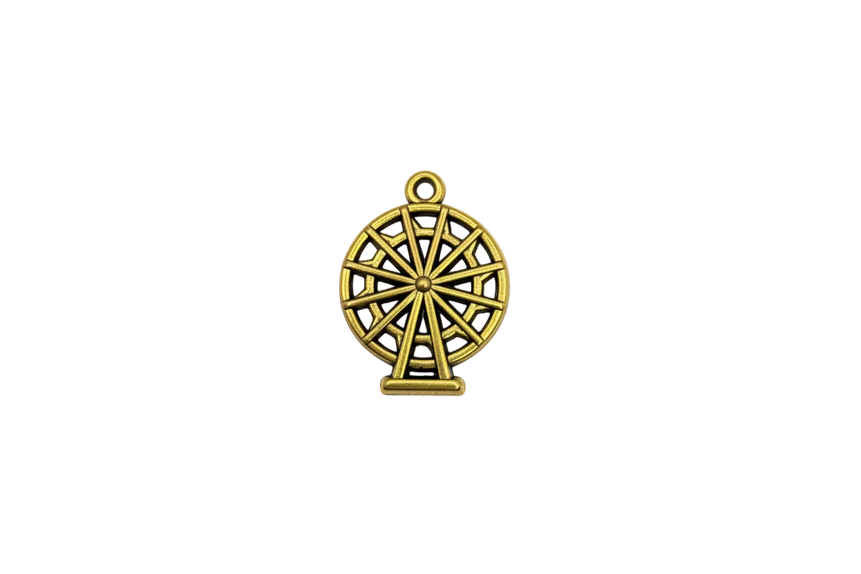 Gold ferris wheel pendant with spoke details