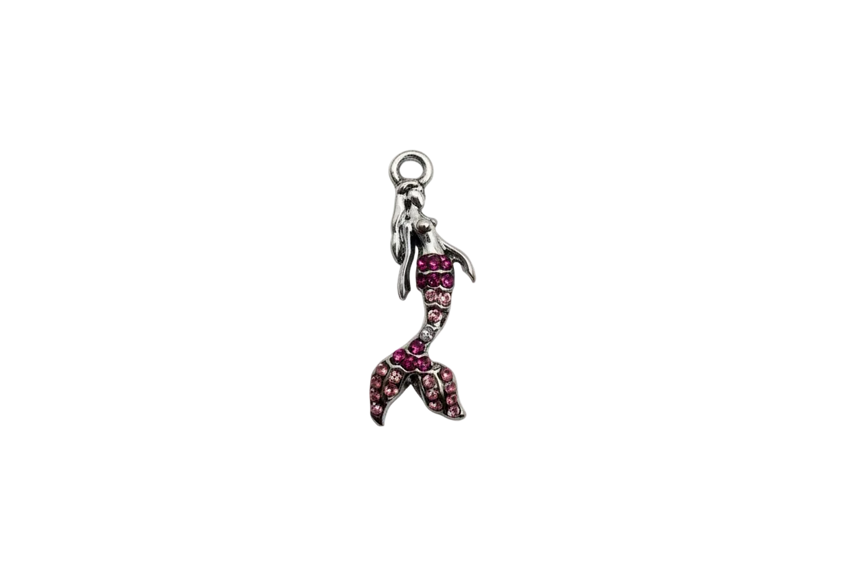 Silver mermaid with purple and pink pavé crystals