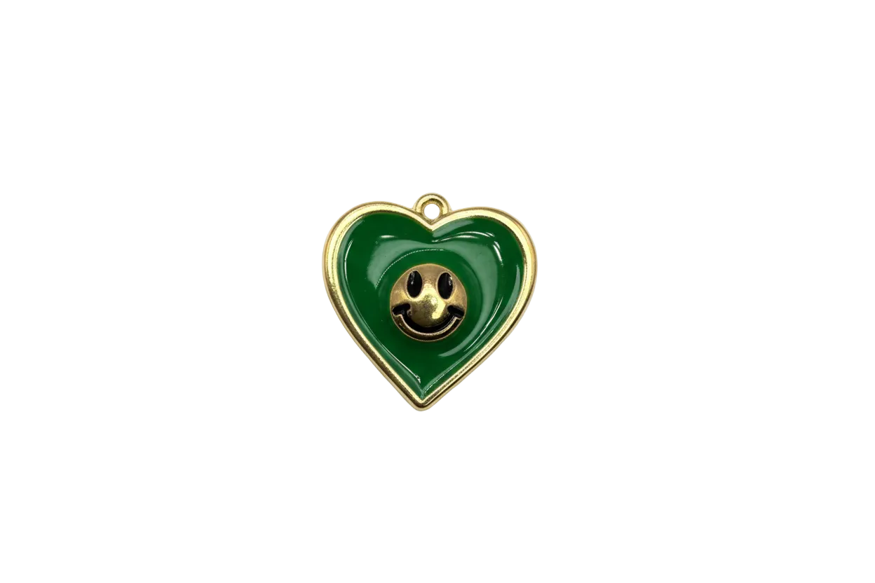 Green smiley heart with gold outline and clear crystal accent