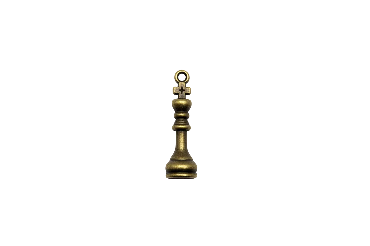 Antiqued gold chess king piece pendant with vintage patina