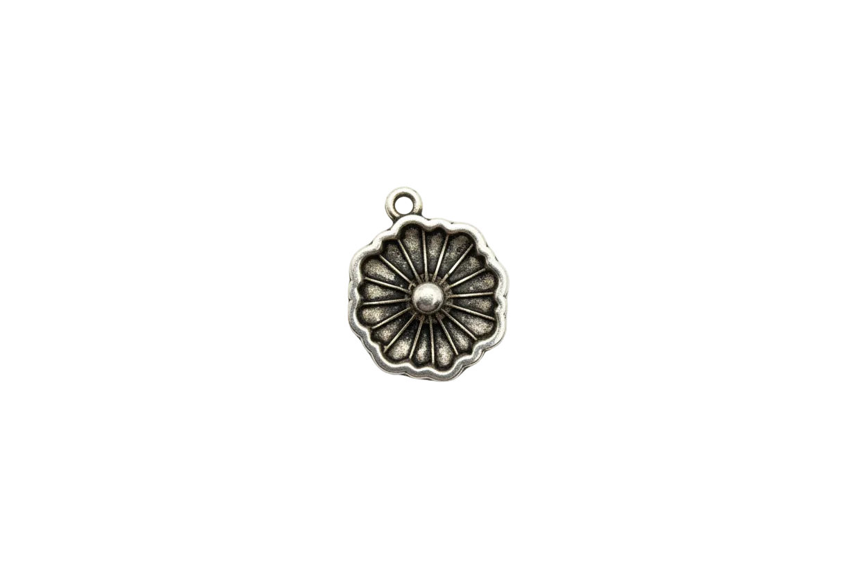 Antique silver floral rosette medallion, scalloped edge