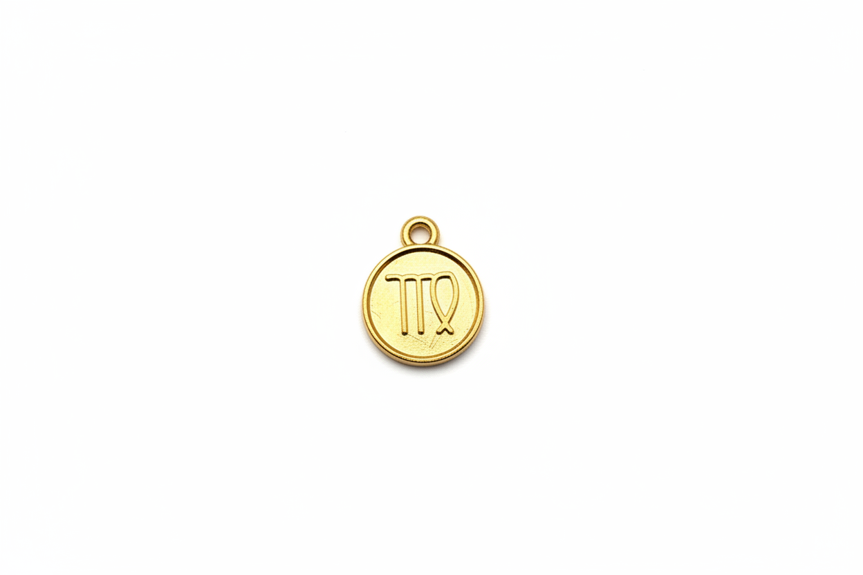 Gold Virgo zodiac coin with raised symbol