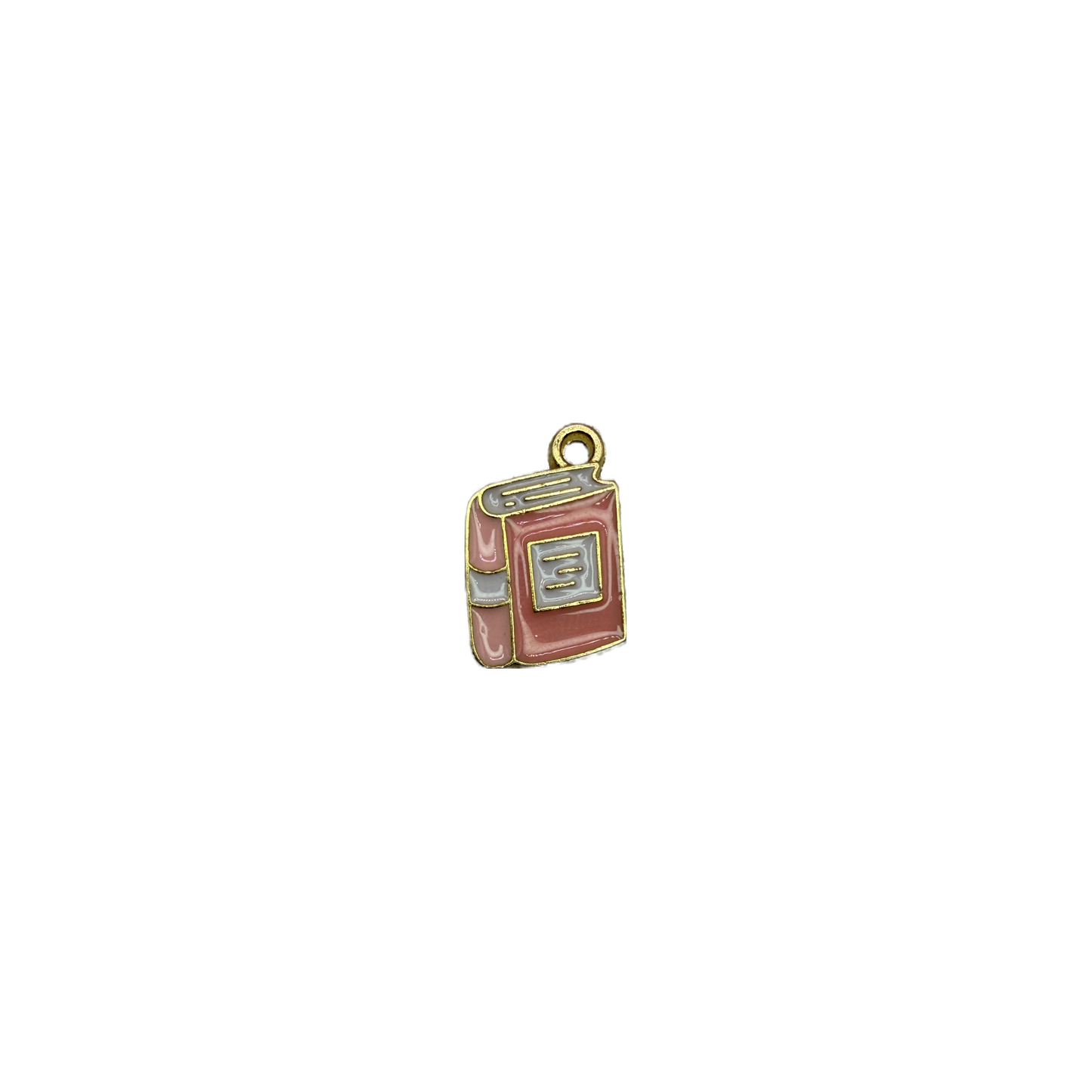 Pink enamel notebook with gray details and gold outline