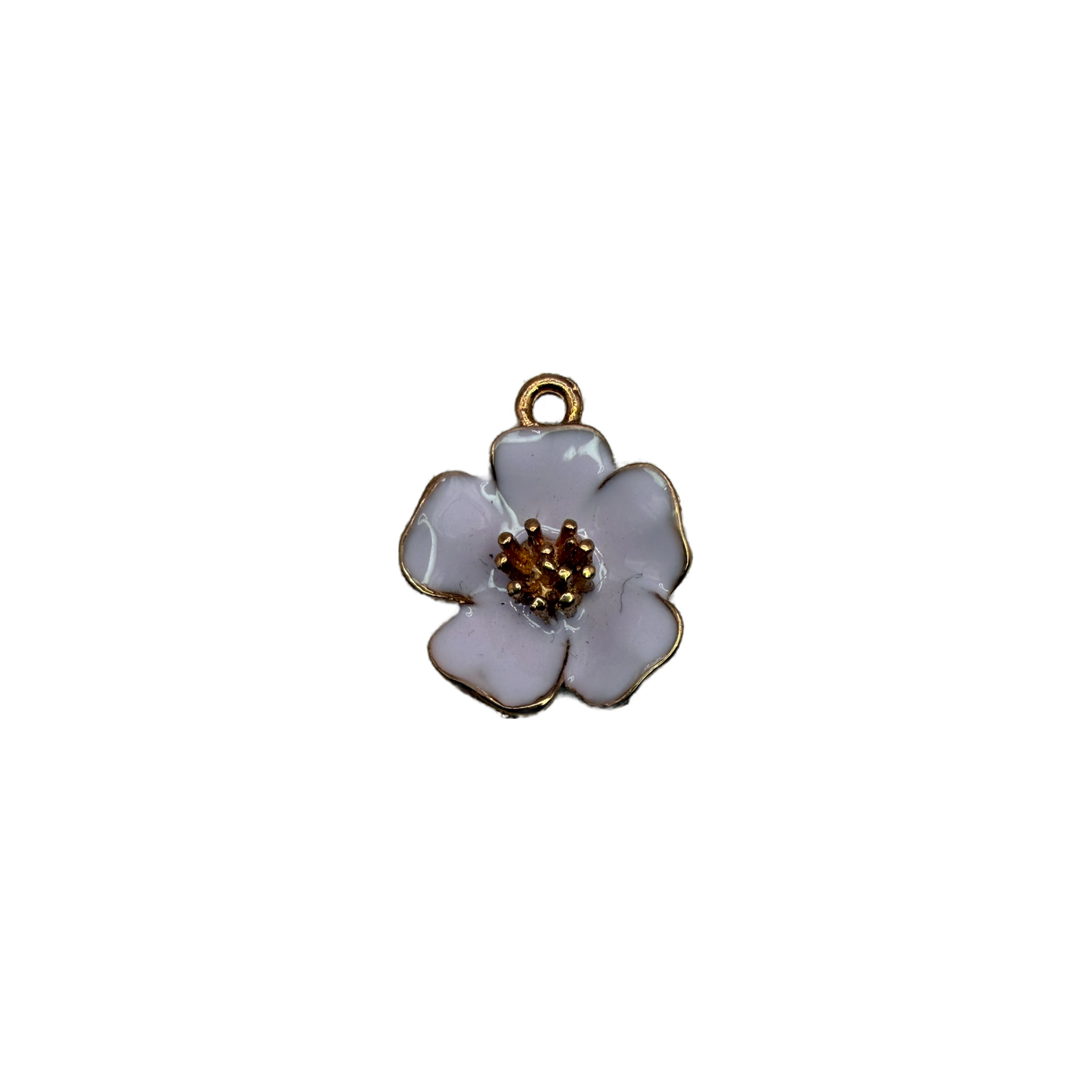 Lilac enamel blossom with gold outline and gold center