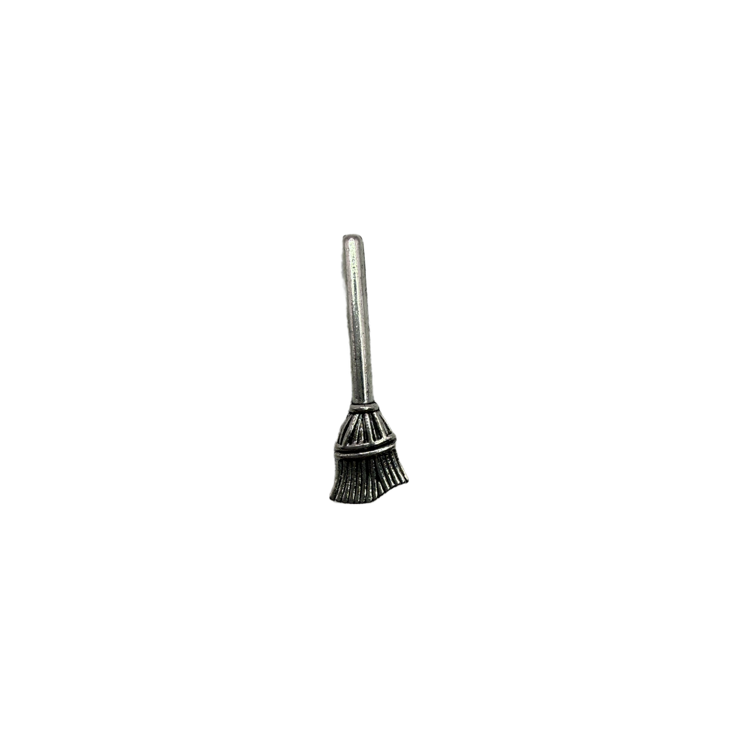Antique-finish silver broom with ridged bristles