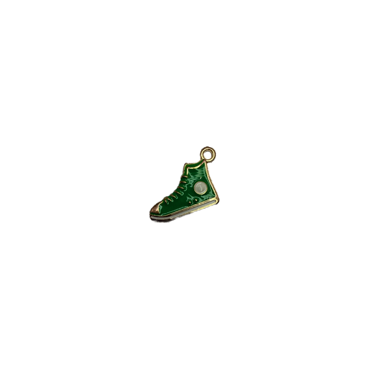 Green high-top sneaker with gold outline and white patch
