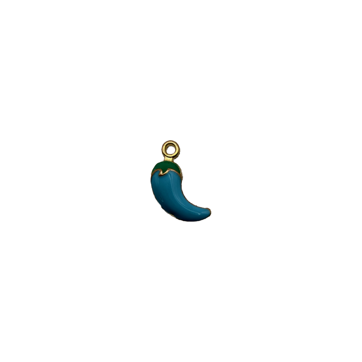 Blue enamel chili pepper with gold outline