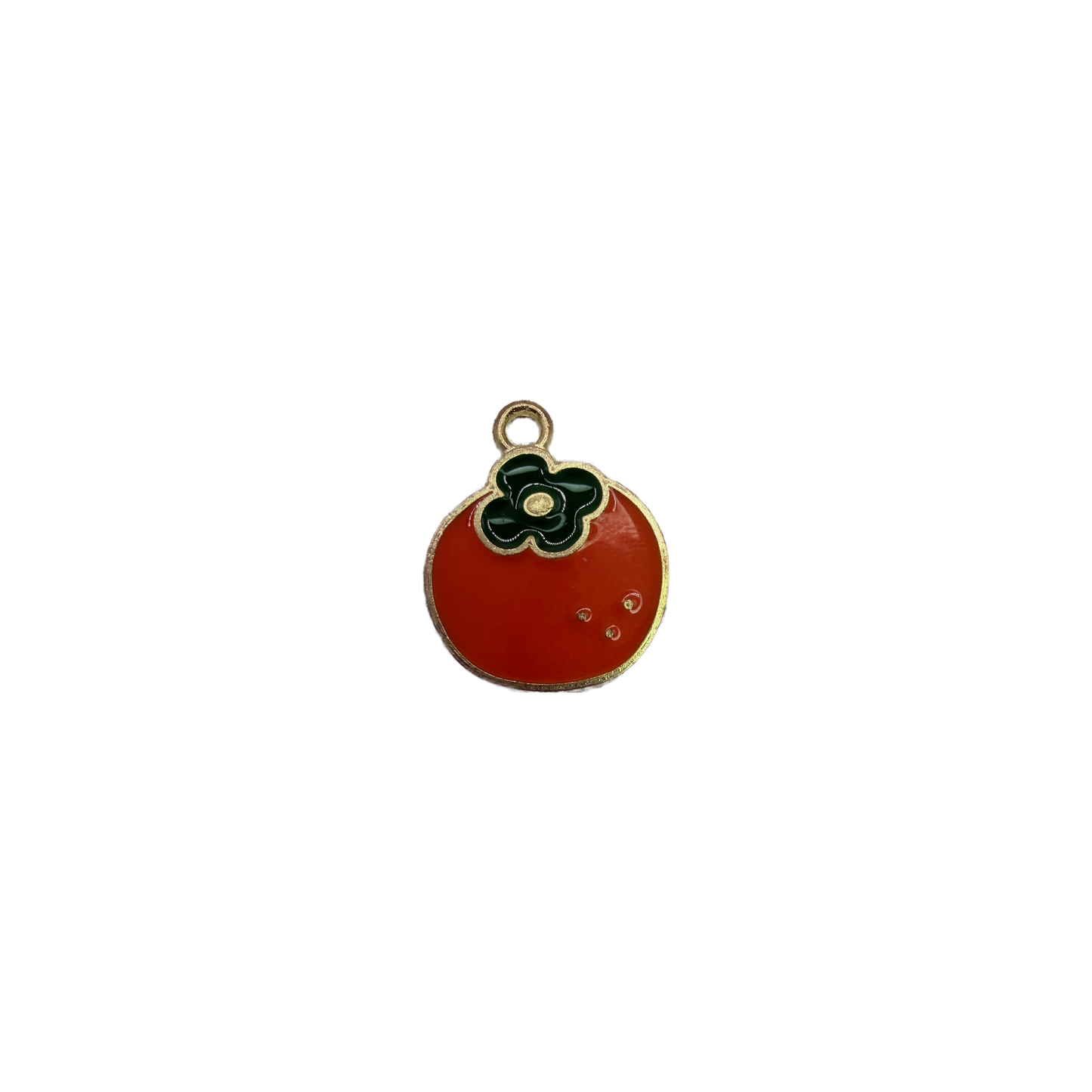 Red tomato fruit with green top and gold outline
