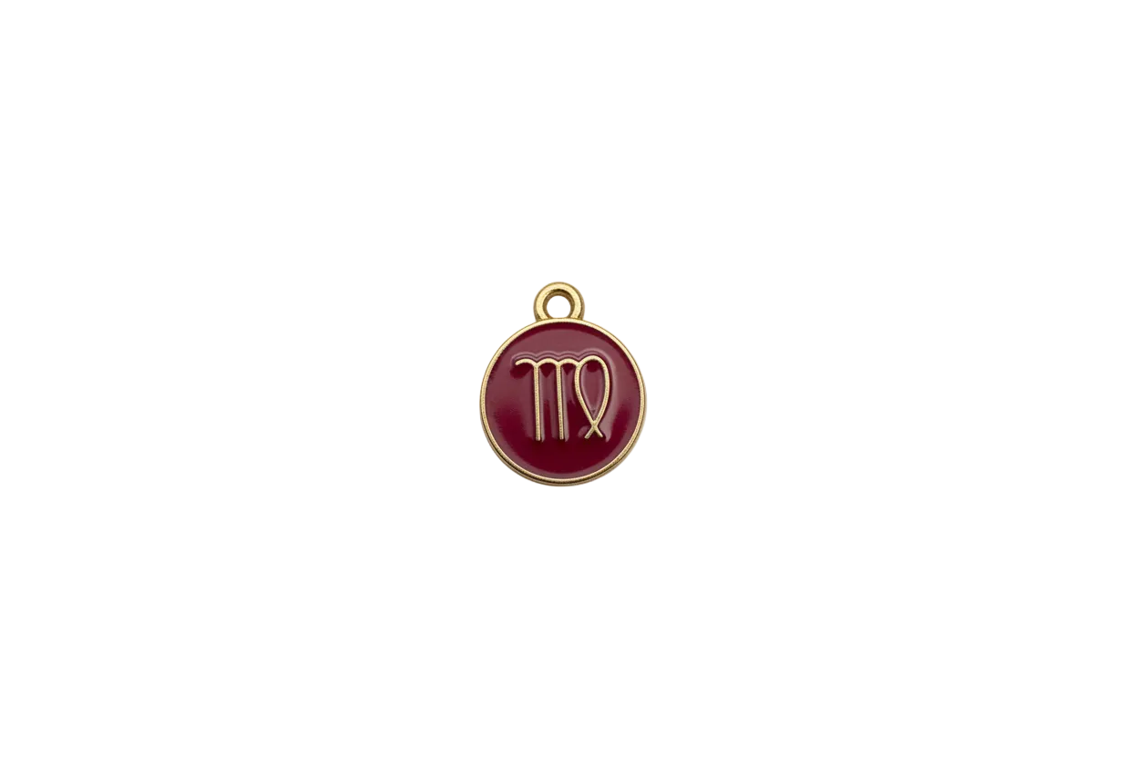 Crimson medallion with gold Virgo symbol