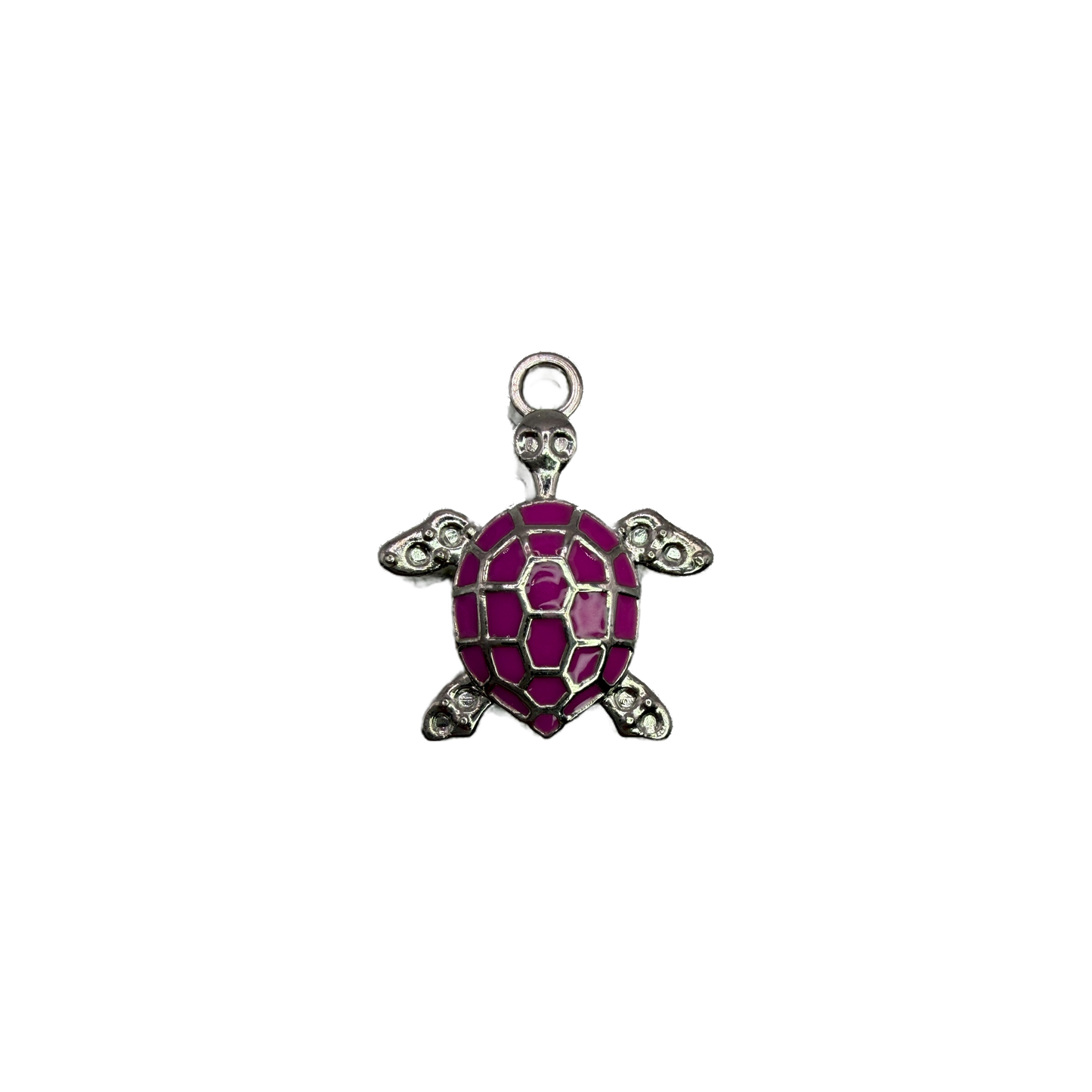 Purple enamel sea turtle in silver-tone metal