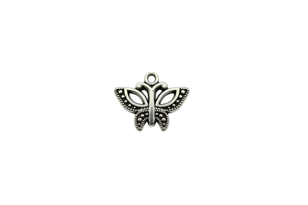 Antiqued silver ornate butterfly with openwork wings