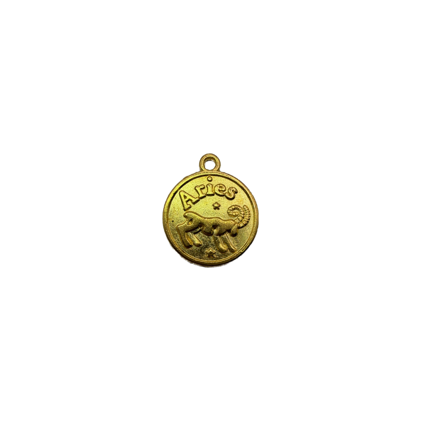 Gold Aries zodiac coin with raised ram and stars