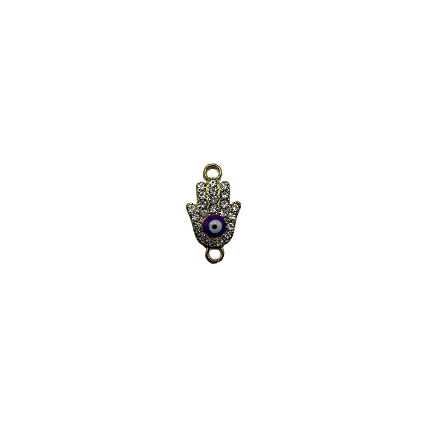 Gold hamsa with clear crystals and blue evil eye