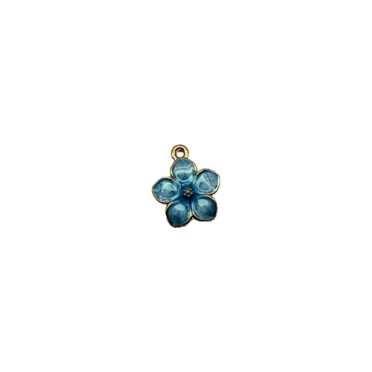Blue five-petal flower charm with gold outline