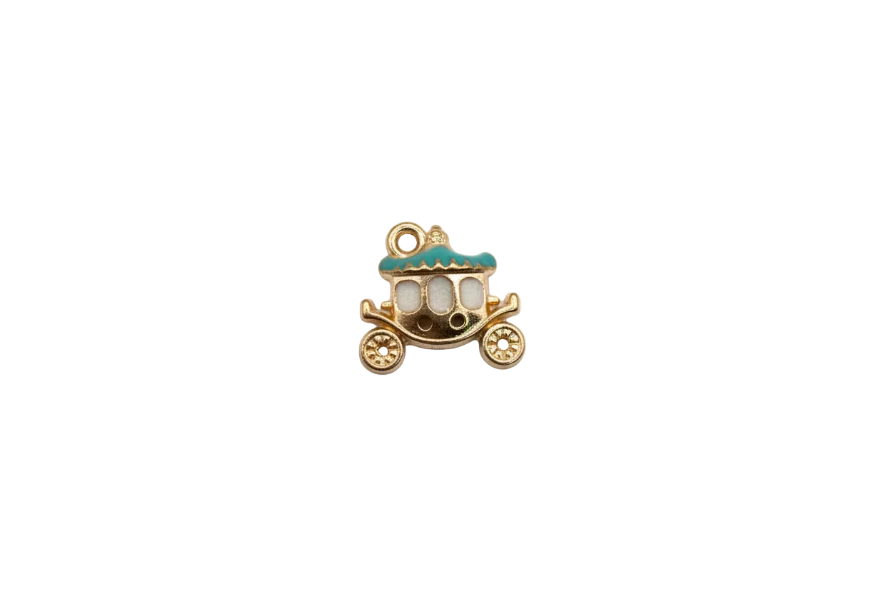 Gold carriage with teal enamel roof and white windows