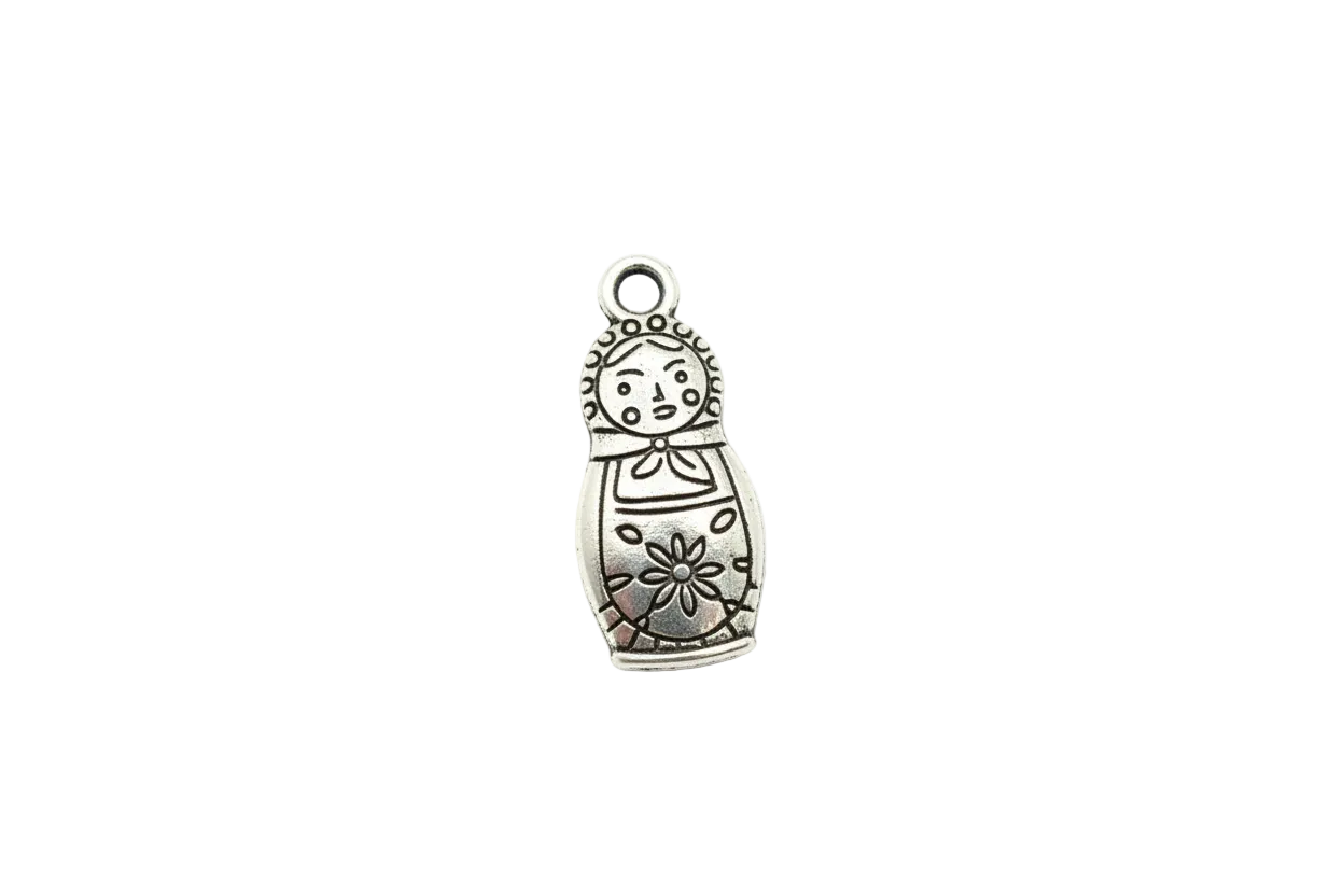Antiqued silver nesting doll with engraved flower detail