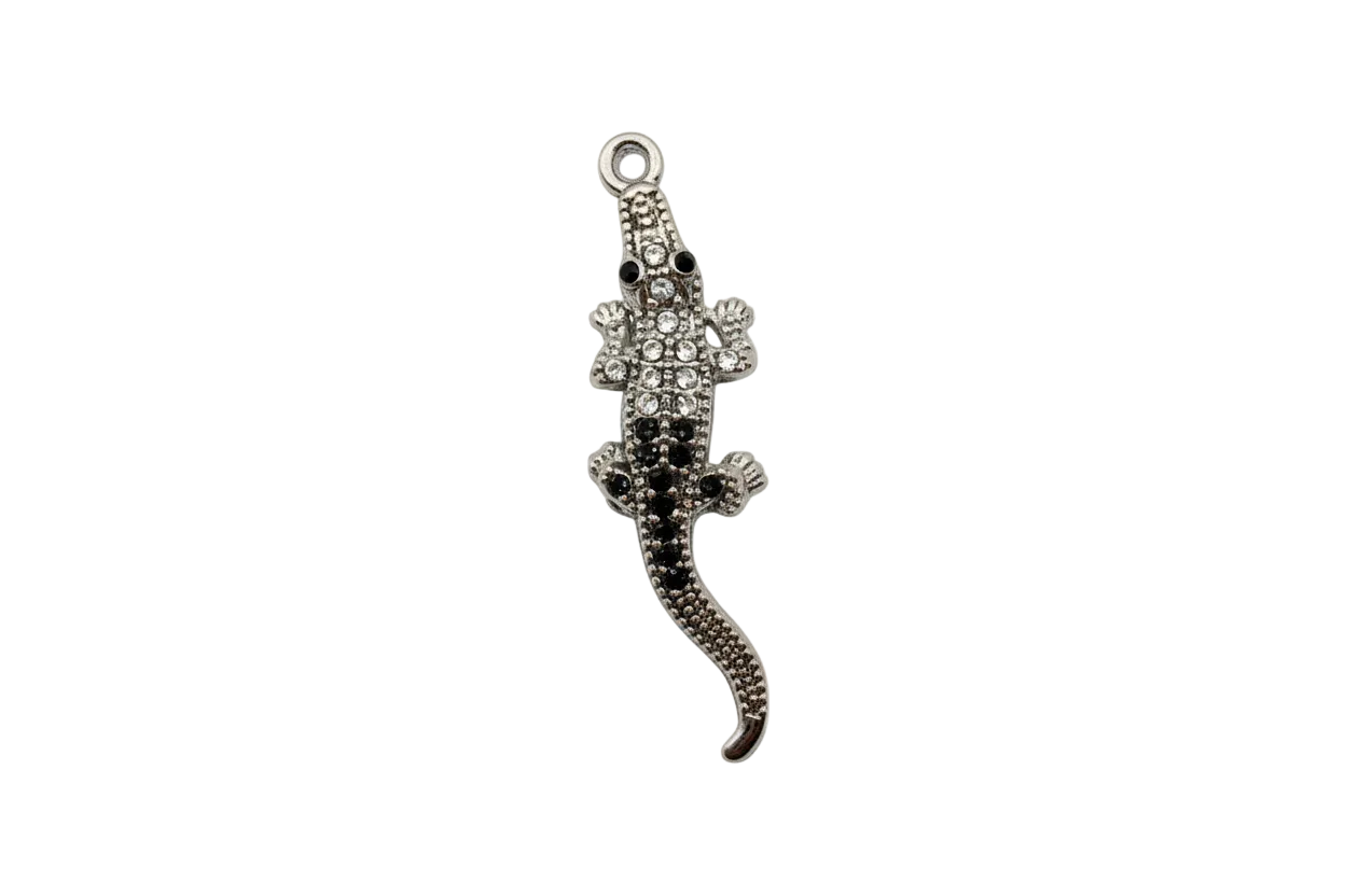 Silver pavé crocodile pendant with clear stones