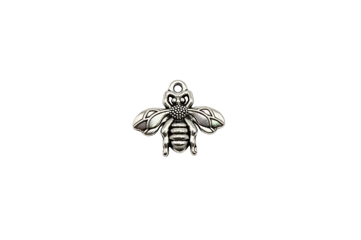 Antique silver bee charm with textured wings