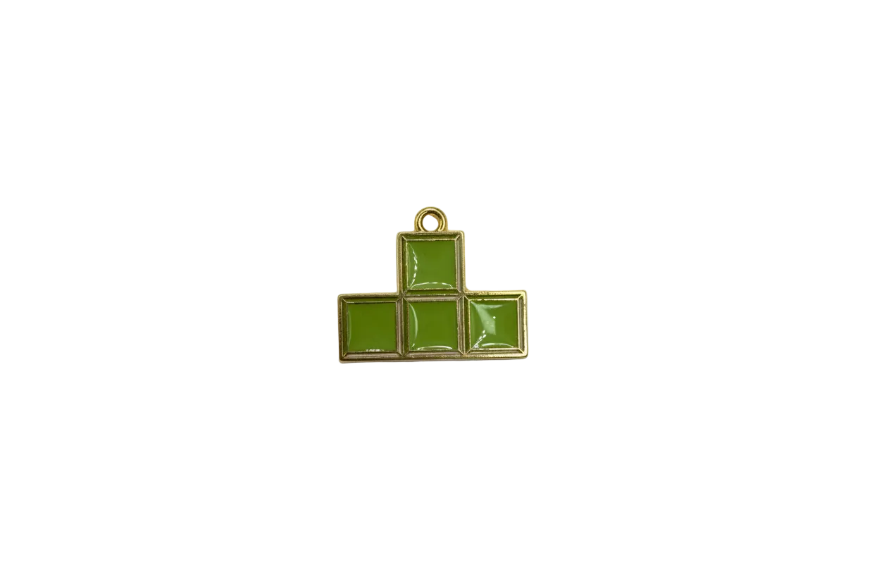Green enamel block stack with gold outline