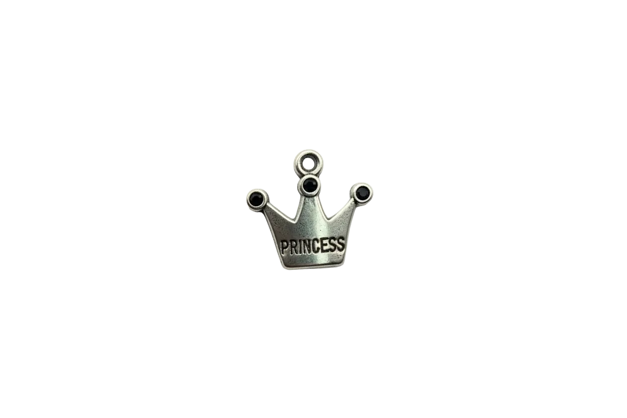 Silver crown charm with “PRINCESS” engraving