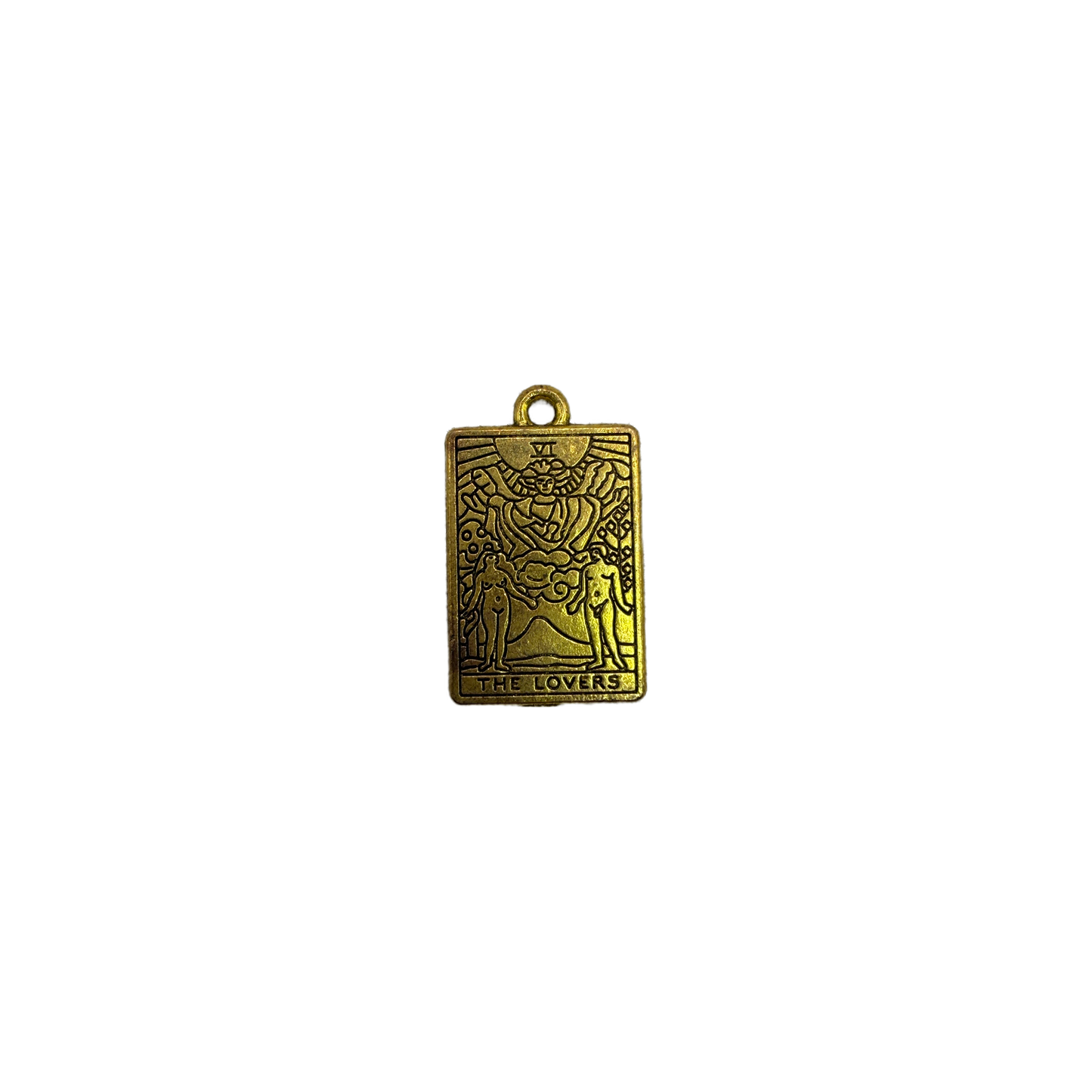 Gold tarot card with angel and lovers motif, VI