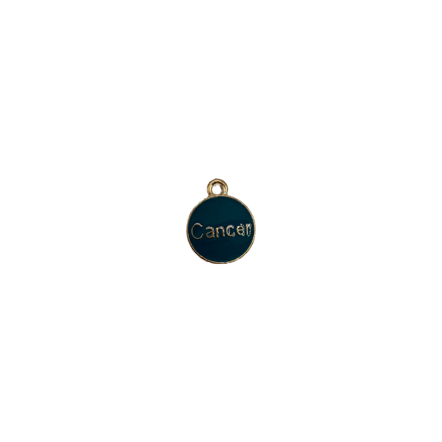 Teal enamel Cancer disc with raised gold lettering