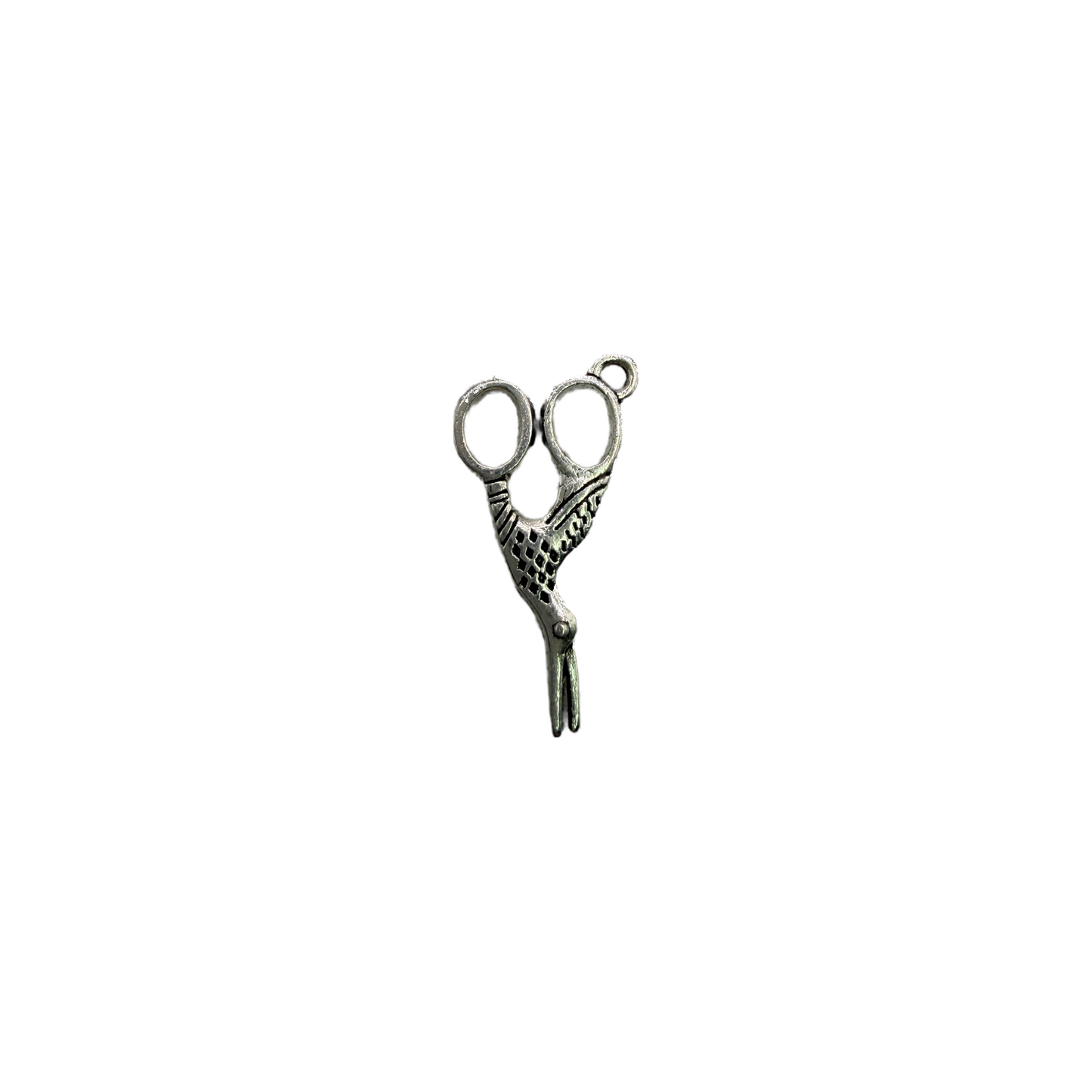 Antique silver scissors charm with oxidized details