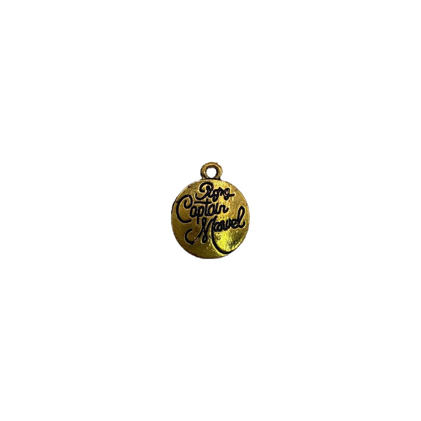 Gold disc with raised black script lettering