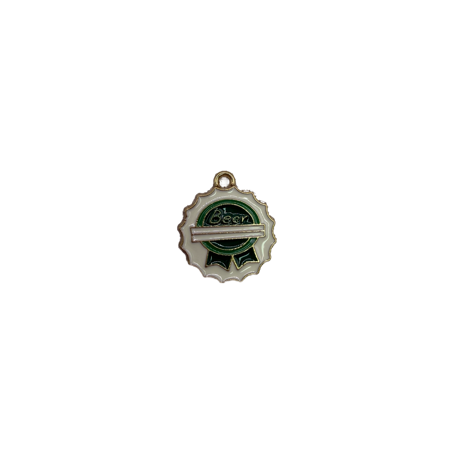 Green enamel award ribbon medallion with “Beer” text, gold outline