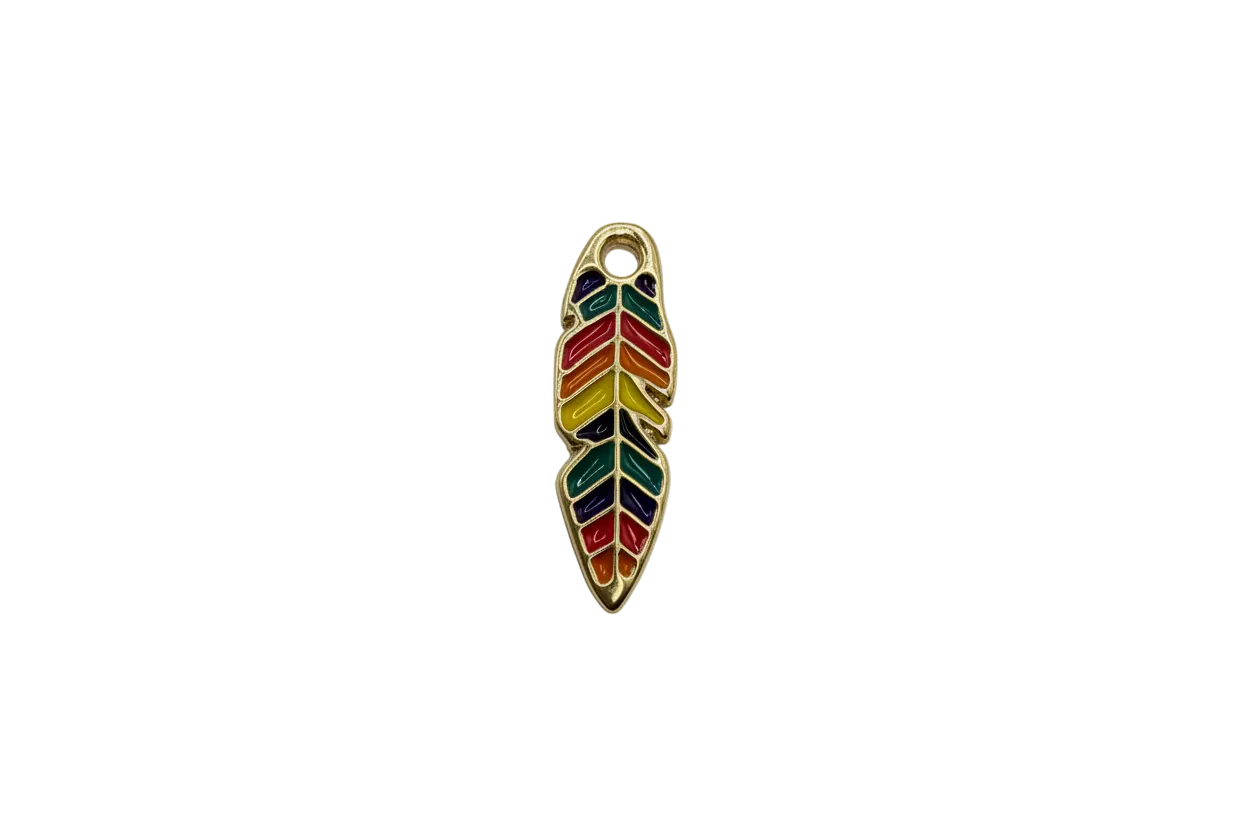 Gold feather with glossy rainbow enamel