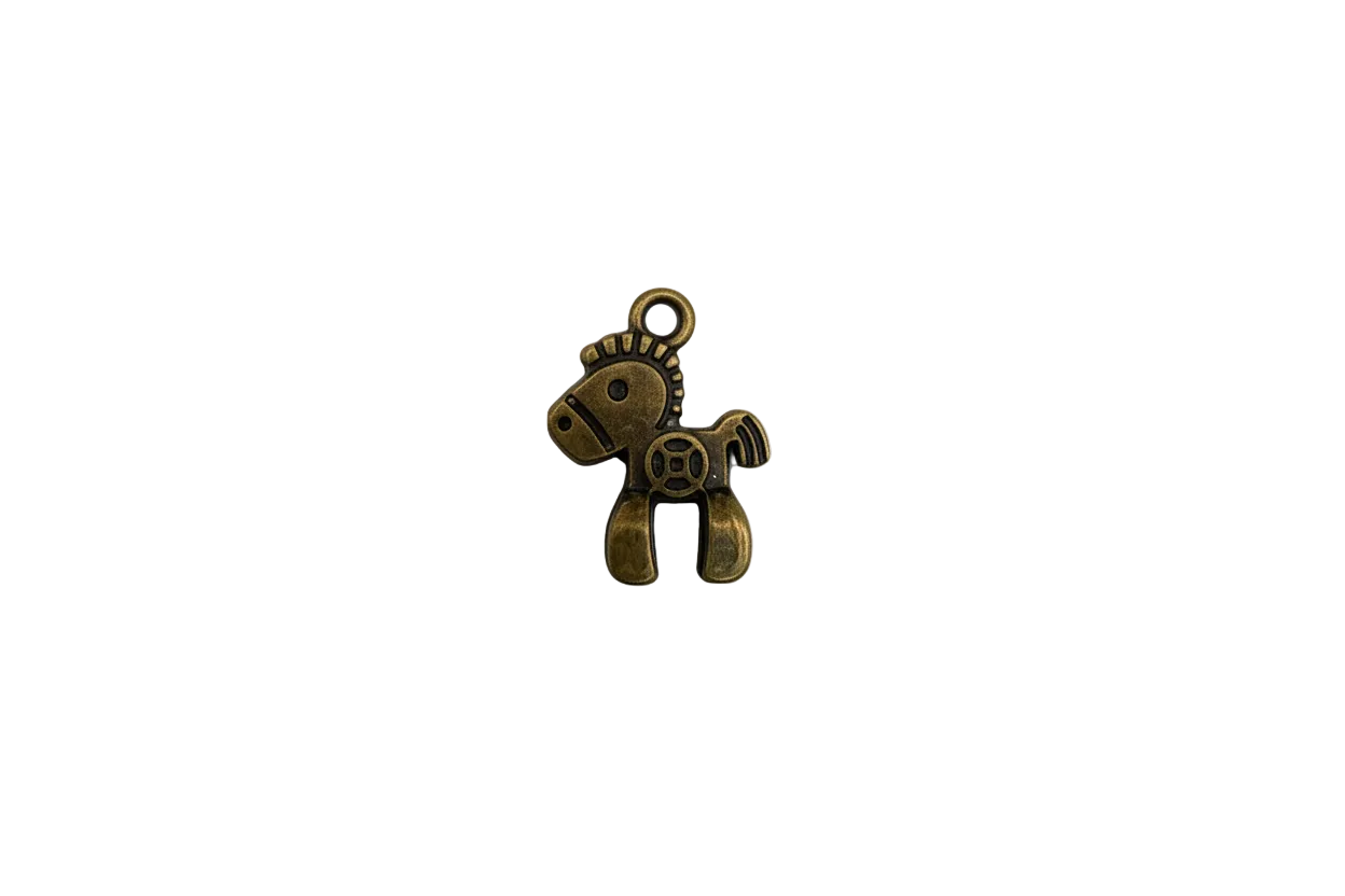 Gold rocking horse charm with oxidized detailing