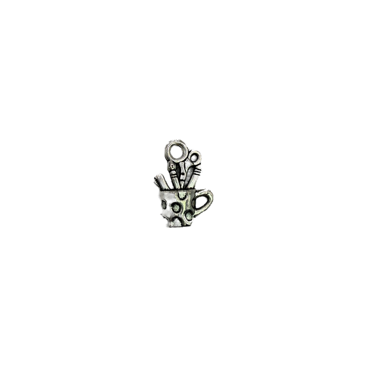Oxidized silver sewing tools charm with scissors