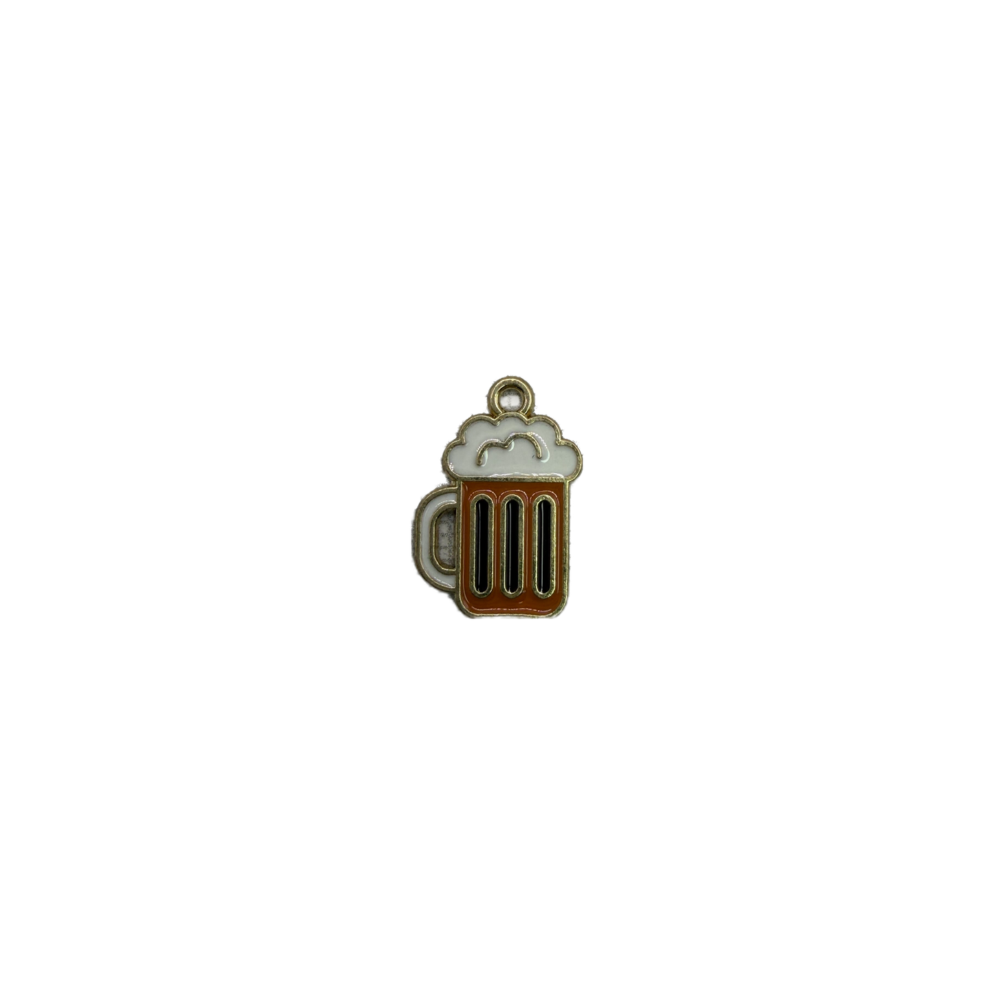 Foamy beer mug charm in gold with brown enamel and white foam