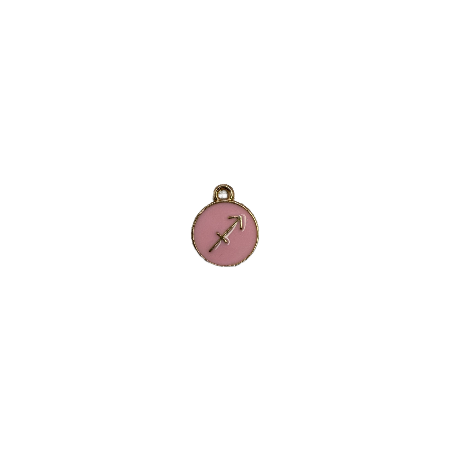 Pink enamel Sagittarius coin with raised gold arrow