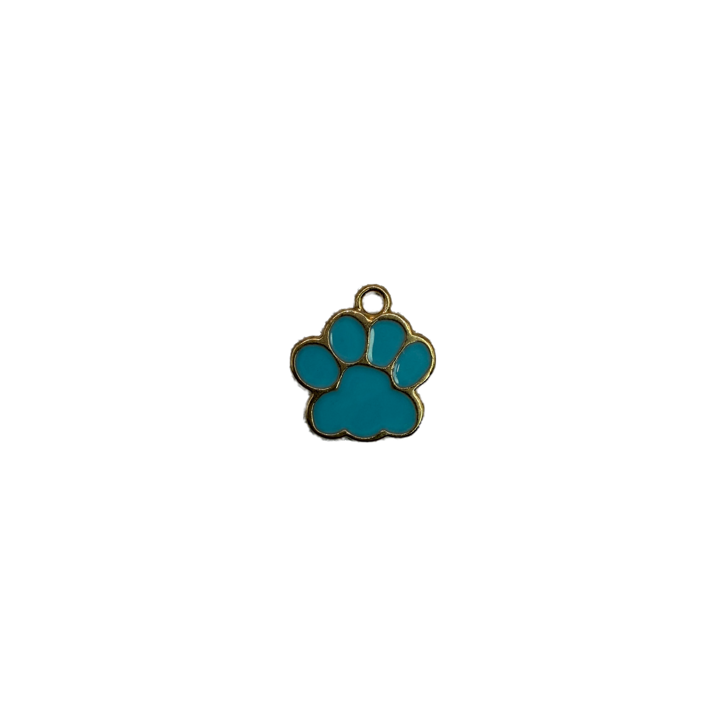 Teal paw print with gold outline