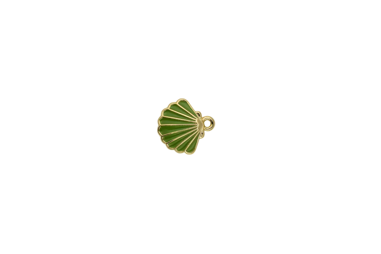 Olive green scallop shell with gold outline