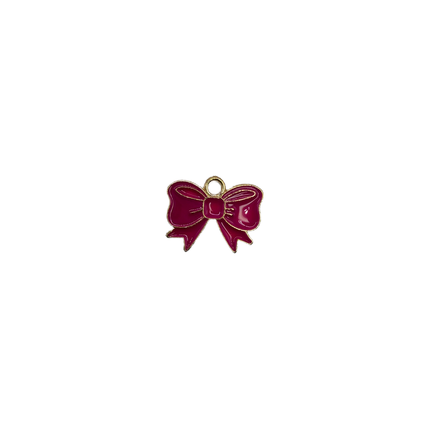 Fuchsia enamel ribbon bow with gold outline